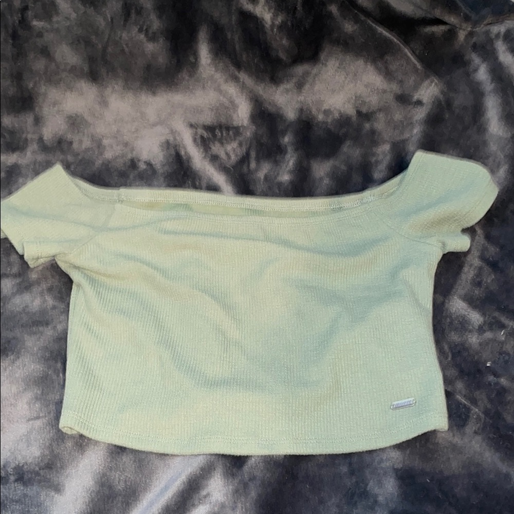 Green Off-Shoulder Ribbed Top